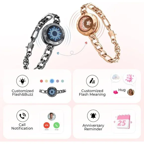Long Distance Touch Bracelets for Couples, Smart Light & Vibration Love Jewelry,